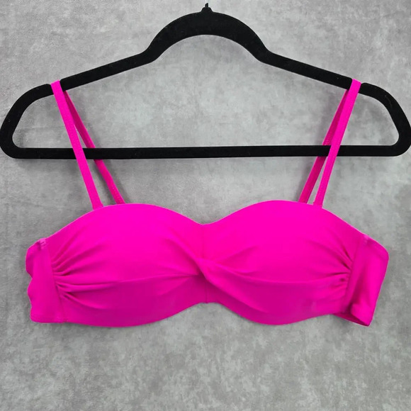 Pink White Crisscross Padded Adjustable Clasp Bikini Top Swimwear Large - Picture 1 of 6